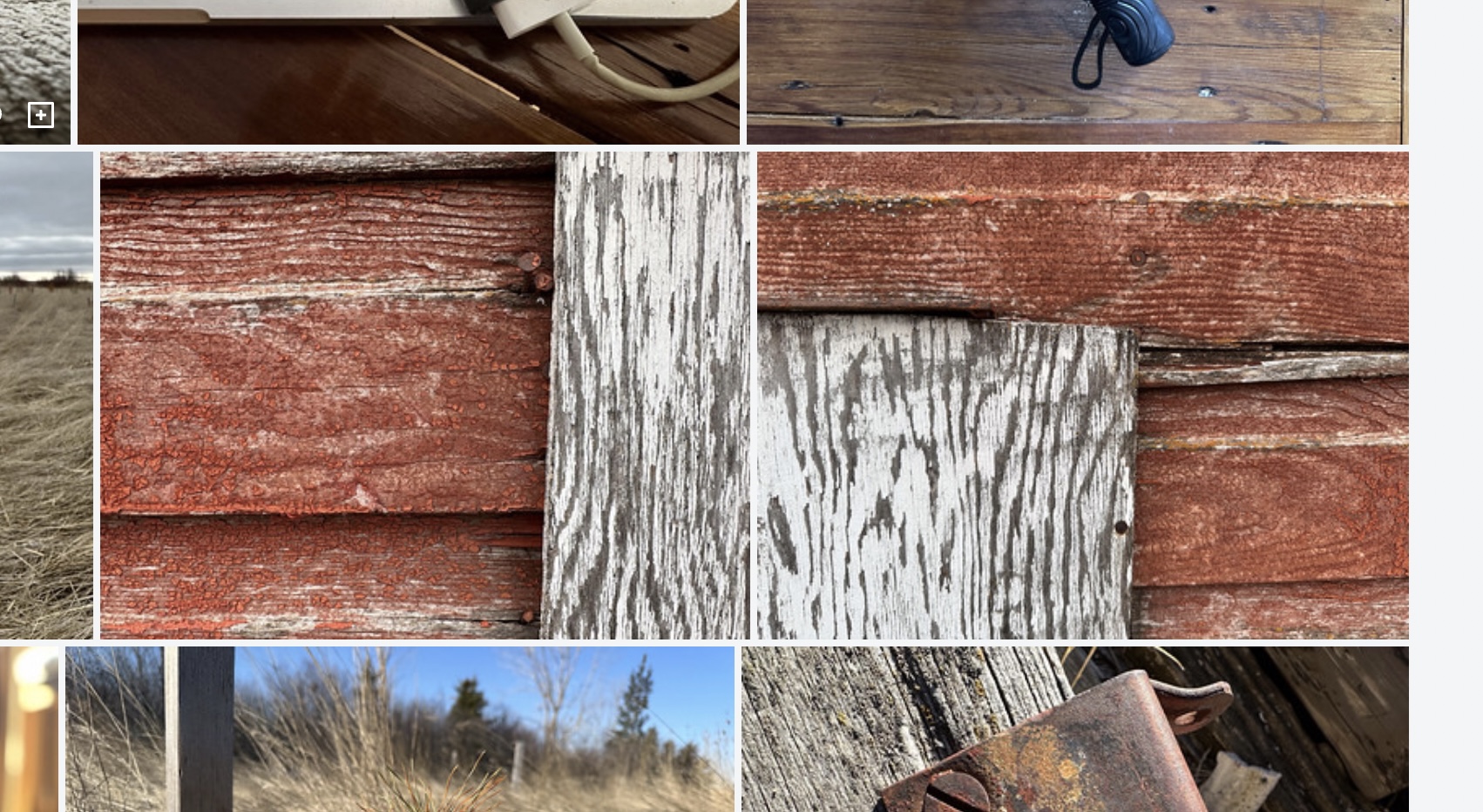 two images of red barn wood and weathered white board seem to merge together